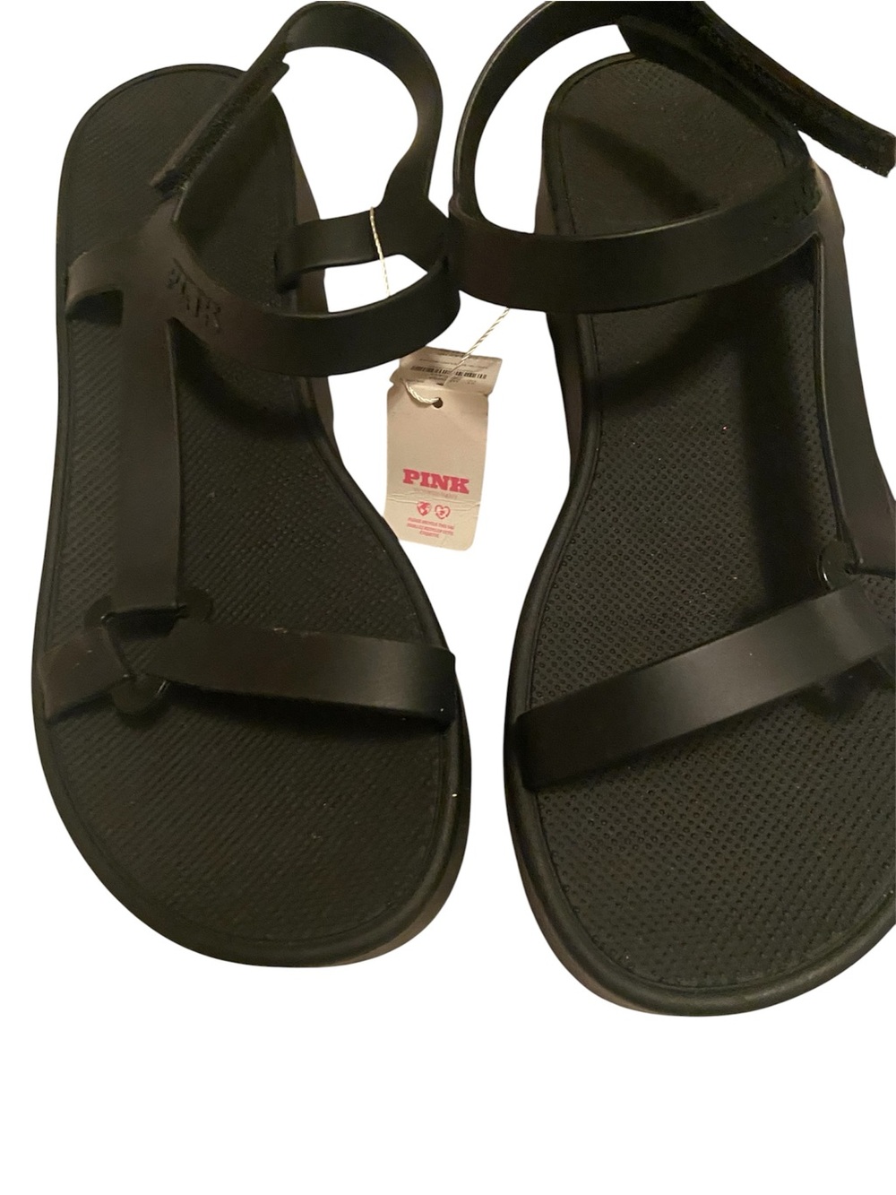 PINK Victoria's Secret Black Minimal Strappy Sandals